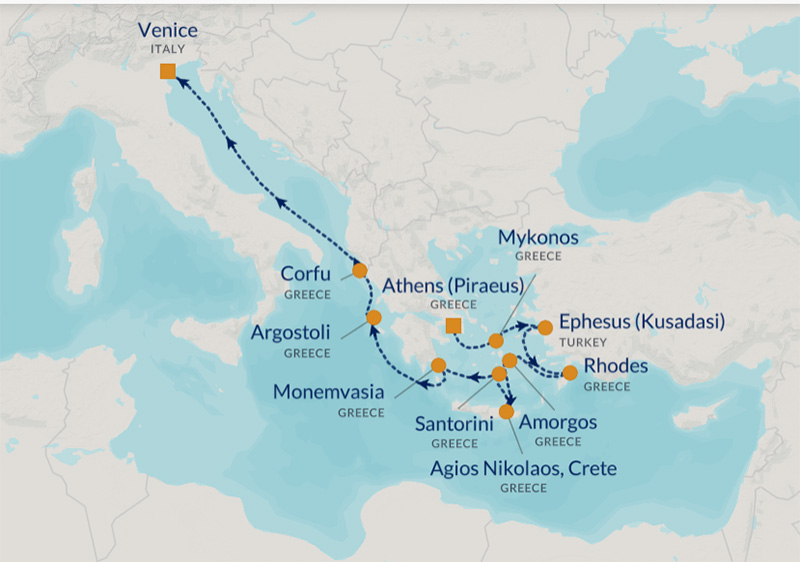 Map of Itinerary of Greece cruise